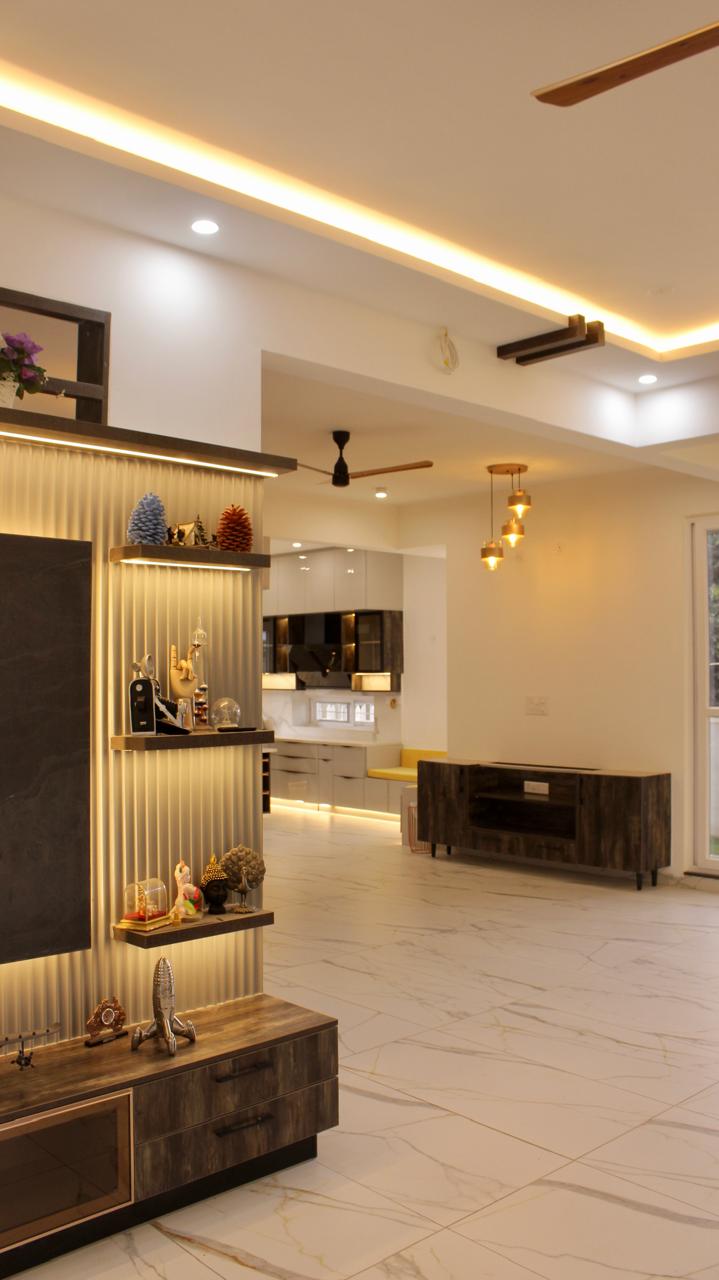 JR Greenwich (interiors) - 304 — living area with ribbed TV wall