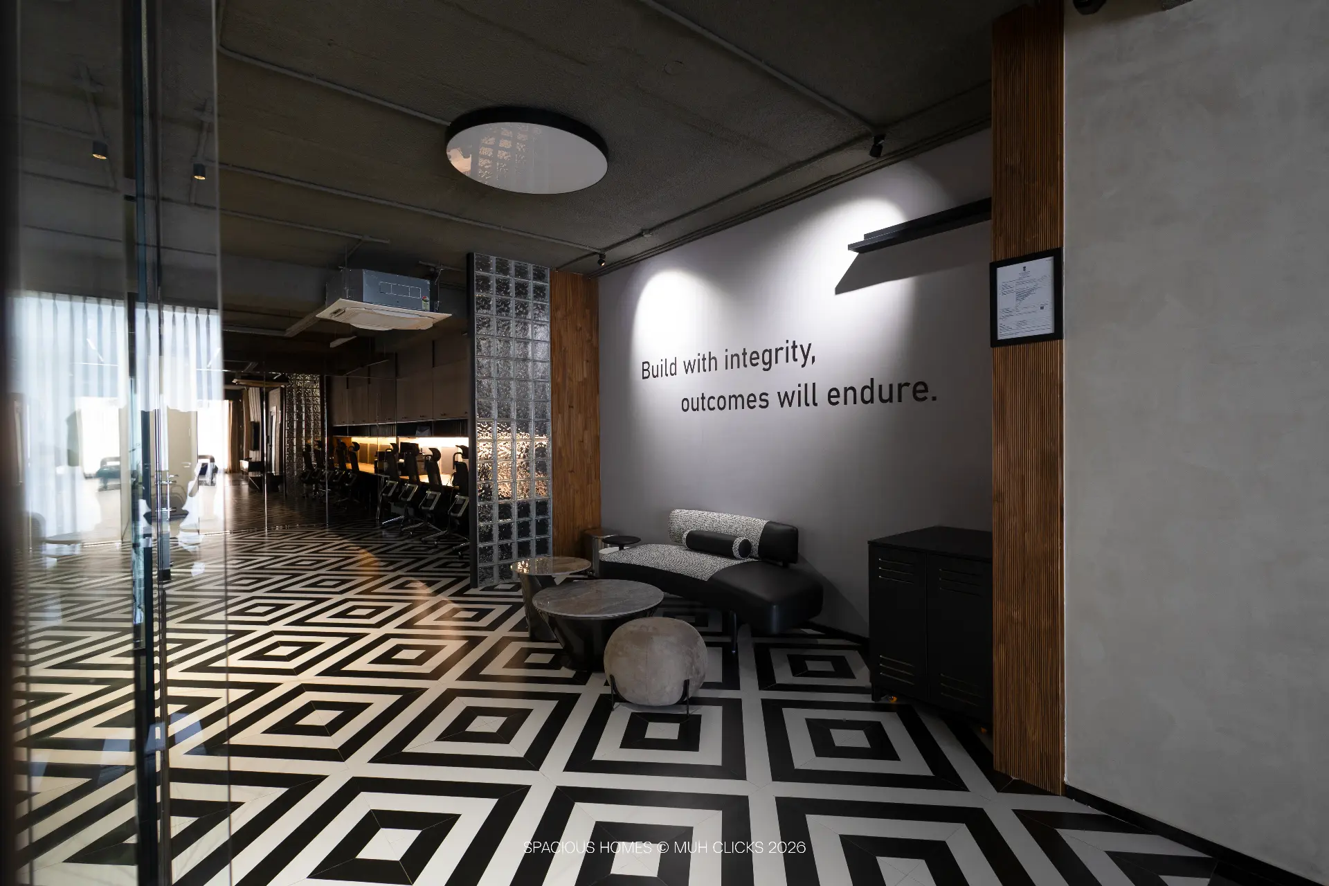 Spacious Home Office — reception lounge with the integrity wall